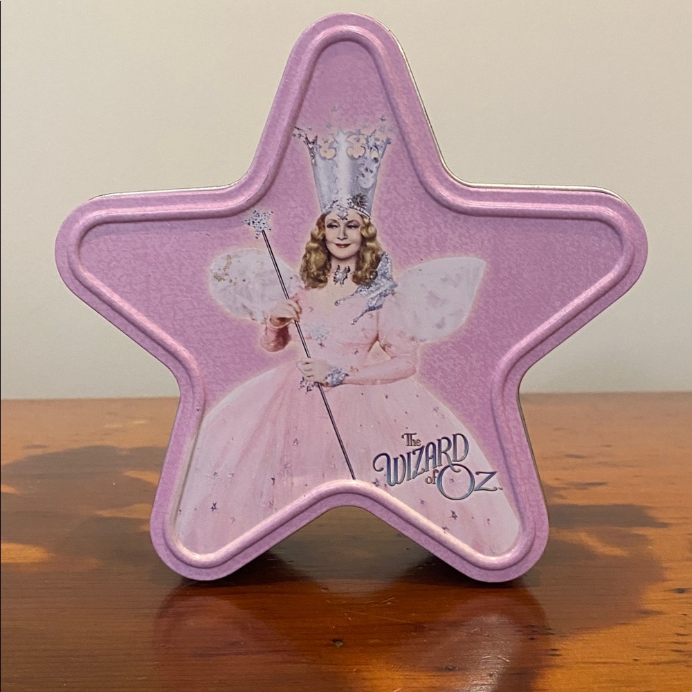 Collectible Glynda the Good Witch Wizard of Oz tin treasure box trinket box pink
